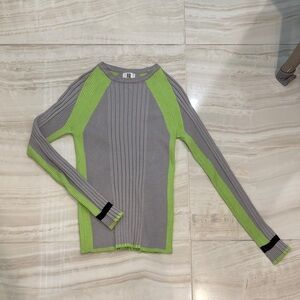 Gray and Green Ribbed Long Sleeve YAL Top